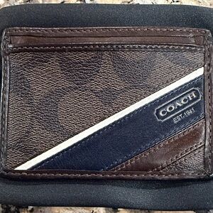 Coach Signature Brown and Navy Card Holder